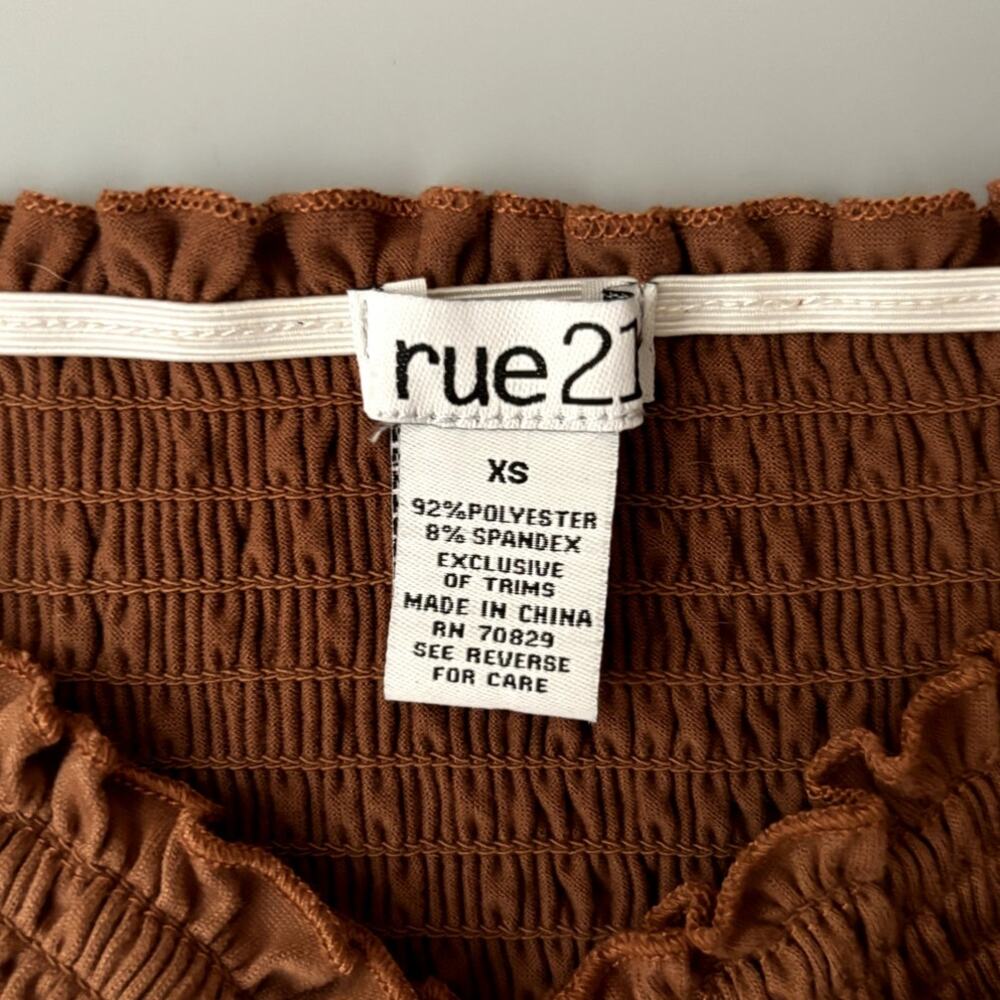 Rue 21 Brown Off The Shoulder Ruched Crop Top Bardot Earth Tone Boho Size XS - Picture 3 of 3